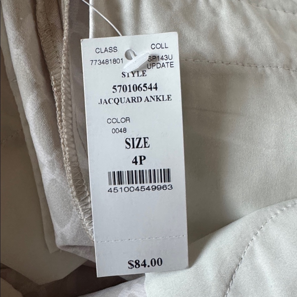 WHBM Ecru Cream Printed Jacquard Slim Ankle Pants 4P $84 NWT - Picture 8 of 10